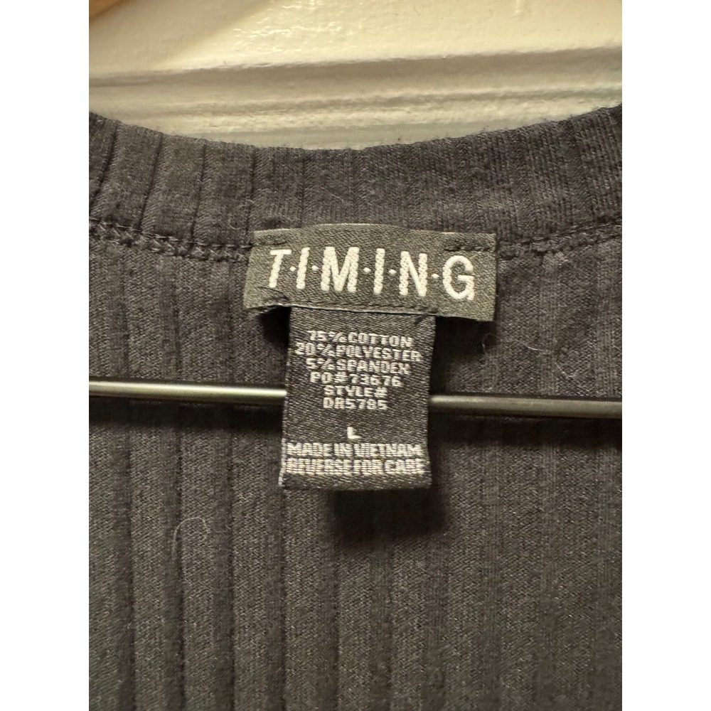 Timing Womens Black Ribbed‎ Knit Midi Dress Short Sleeve Henley V-Neck Large - Picture 2 of 3
